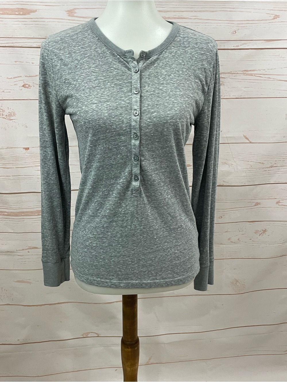J. Crew Grey Long-Sleeve Henley Top Medium